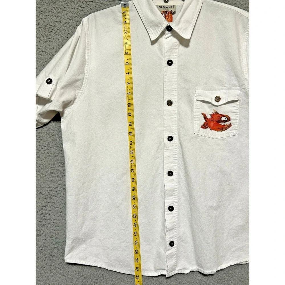 Vintage Pirana Joe Hawaiian Shirt Belize‎ Men M White Button Up Graphic Beach